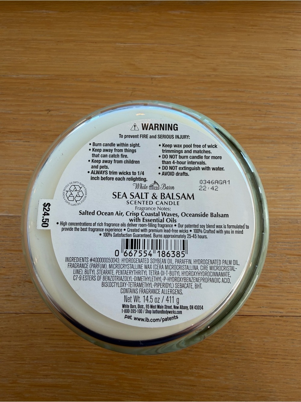 White Barn Sea Salt & Balsam Scented 3 Wick Candle - Cream - Picture 3 of 3